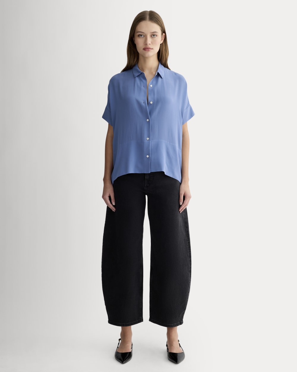 The Boxy Shirt in Washable Silk | French Blue - Image 3