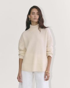 The Honeycomb Funnel Neck in Wool Cashmere | Bone