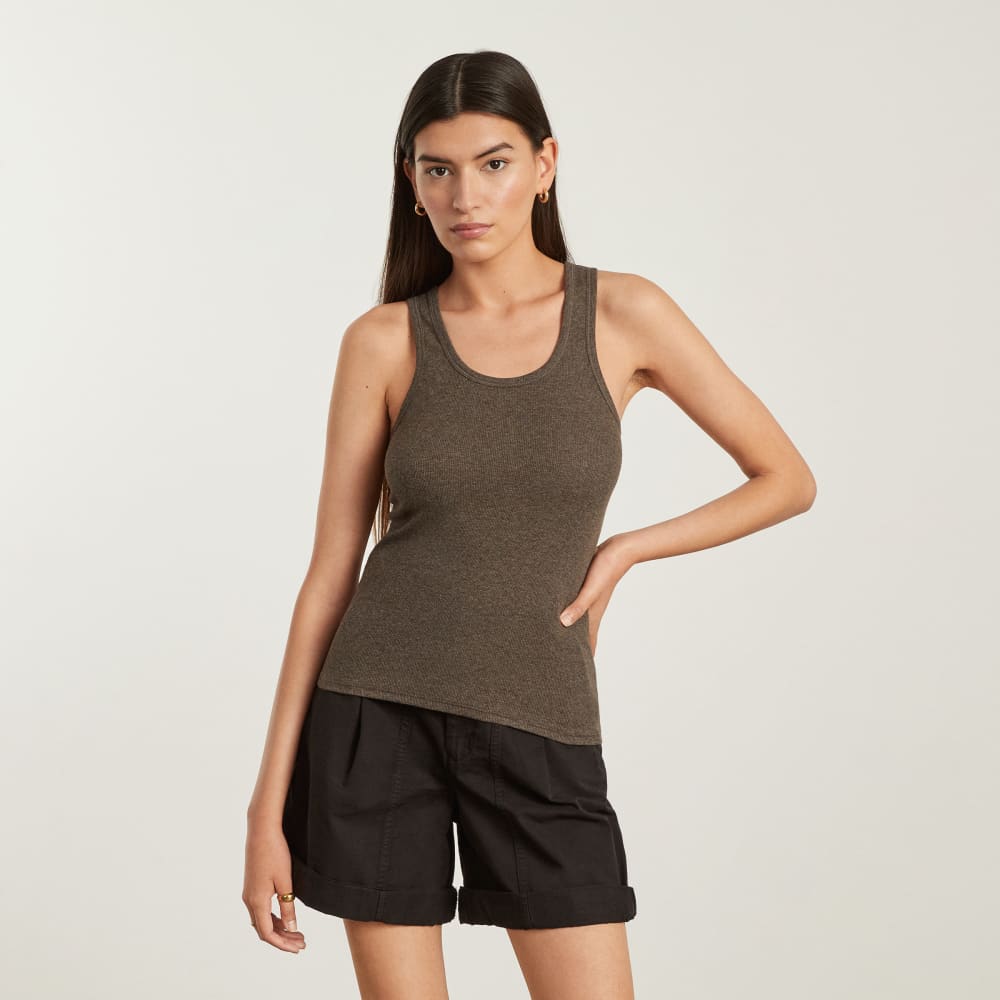 The Pima Micro-Rib U-neck Tank | Heathered Fatigue - Image 2
