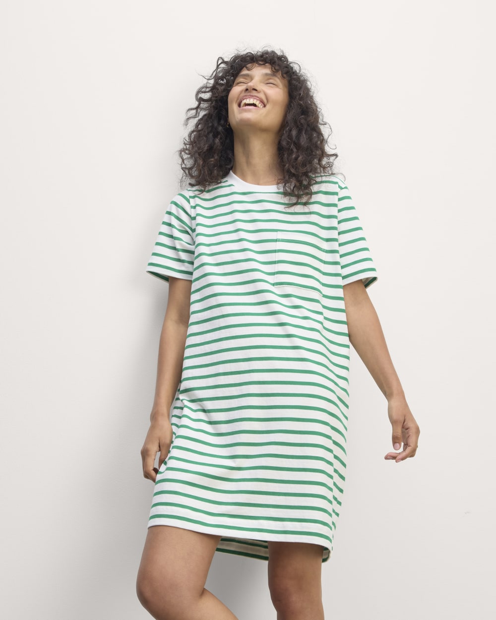 The Organic Cotton Weekend Tee Dress | Bone / Grass Green - Image 3