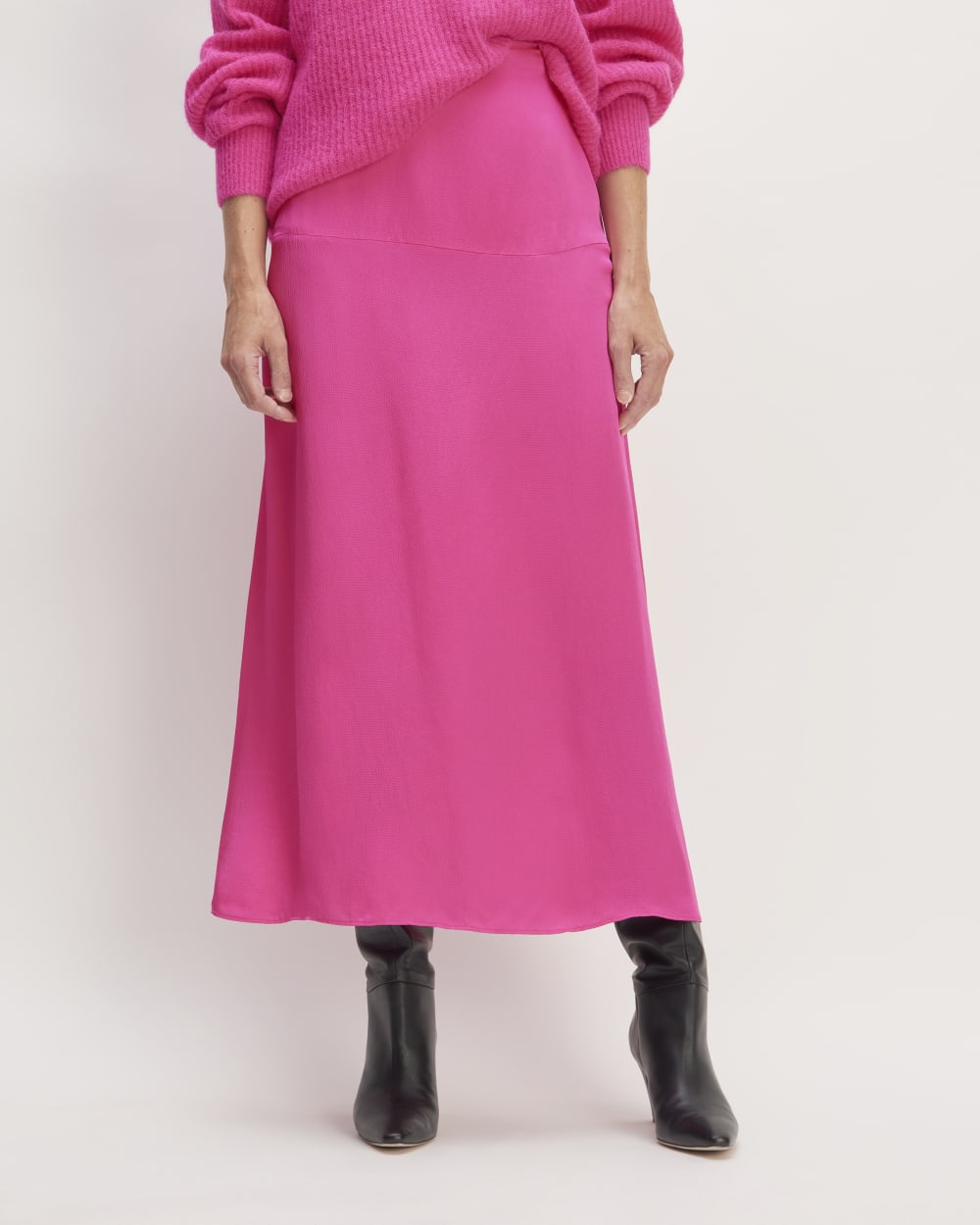 The Hammered Satin Slip Skirt | Fuchsia Pink - Image 3