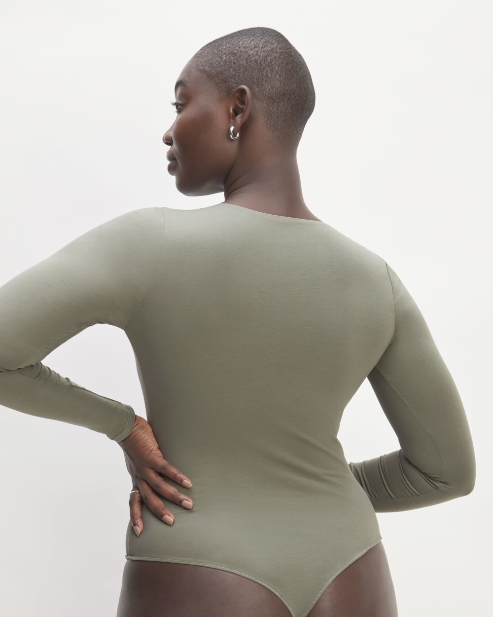 The Long-Sleeve Supima? Square-Neck Bodysuit | Dark Sage | Thong - Image 5