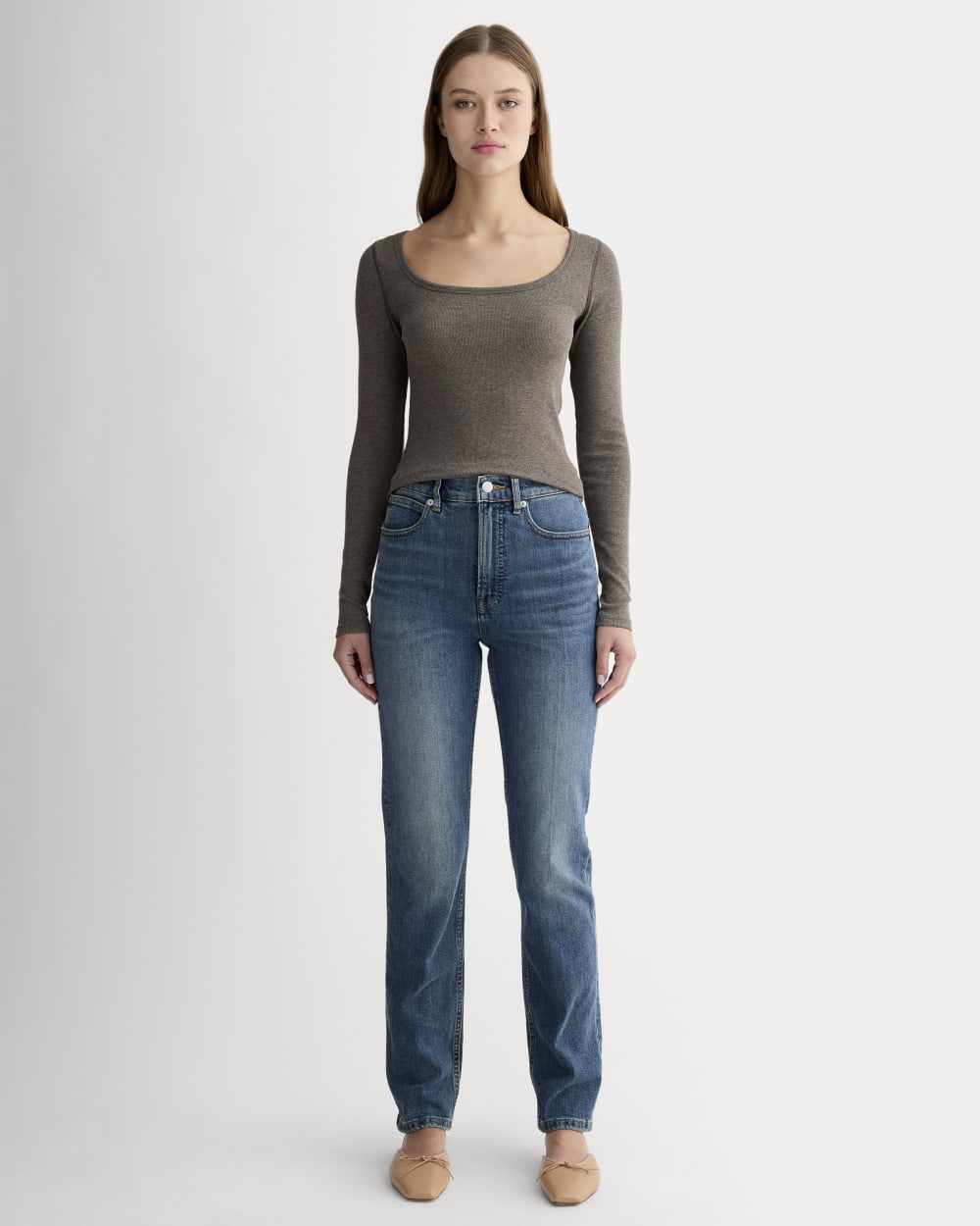 The Luxe Rib Long-Sleeve Scoop-Neck Tee | Heathered Fatigue - Image 3