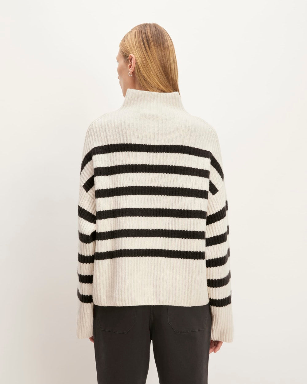 The Felted Merino Funnel-Neck Pullover | Black / Bone - Image 6