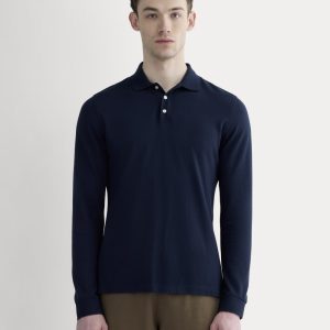 The Long-Sleeve Pique Polo | Deep Navy