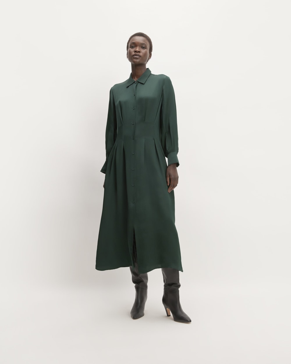The Hammered Satin Shirt Dress | Scarab