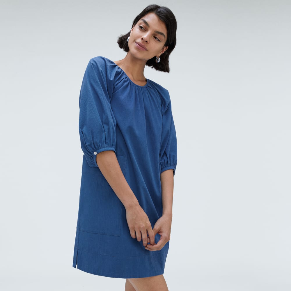 The Seersucker Puff Sleeve Dress | Deep Blue - Image 6