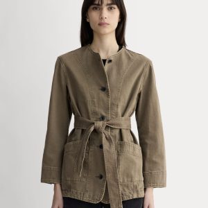 The Long Denim Barrel Jacket | Garment-Dyed Chocolate