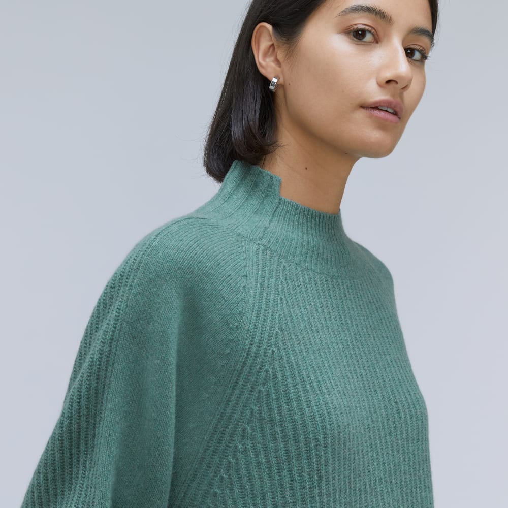 The Cashmere Ribbed Turtleneck | Heathered Dusty Aqua - Image 4