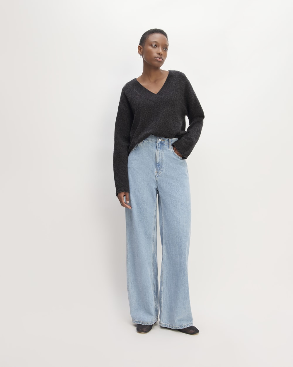 The Cozy-Stretch V-Neck Sweater | Charcoal - Image 3