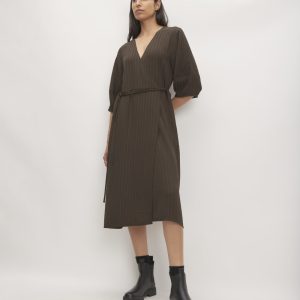 The City Stripe Wrap Dress | Earth Brown