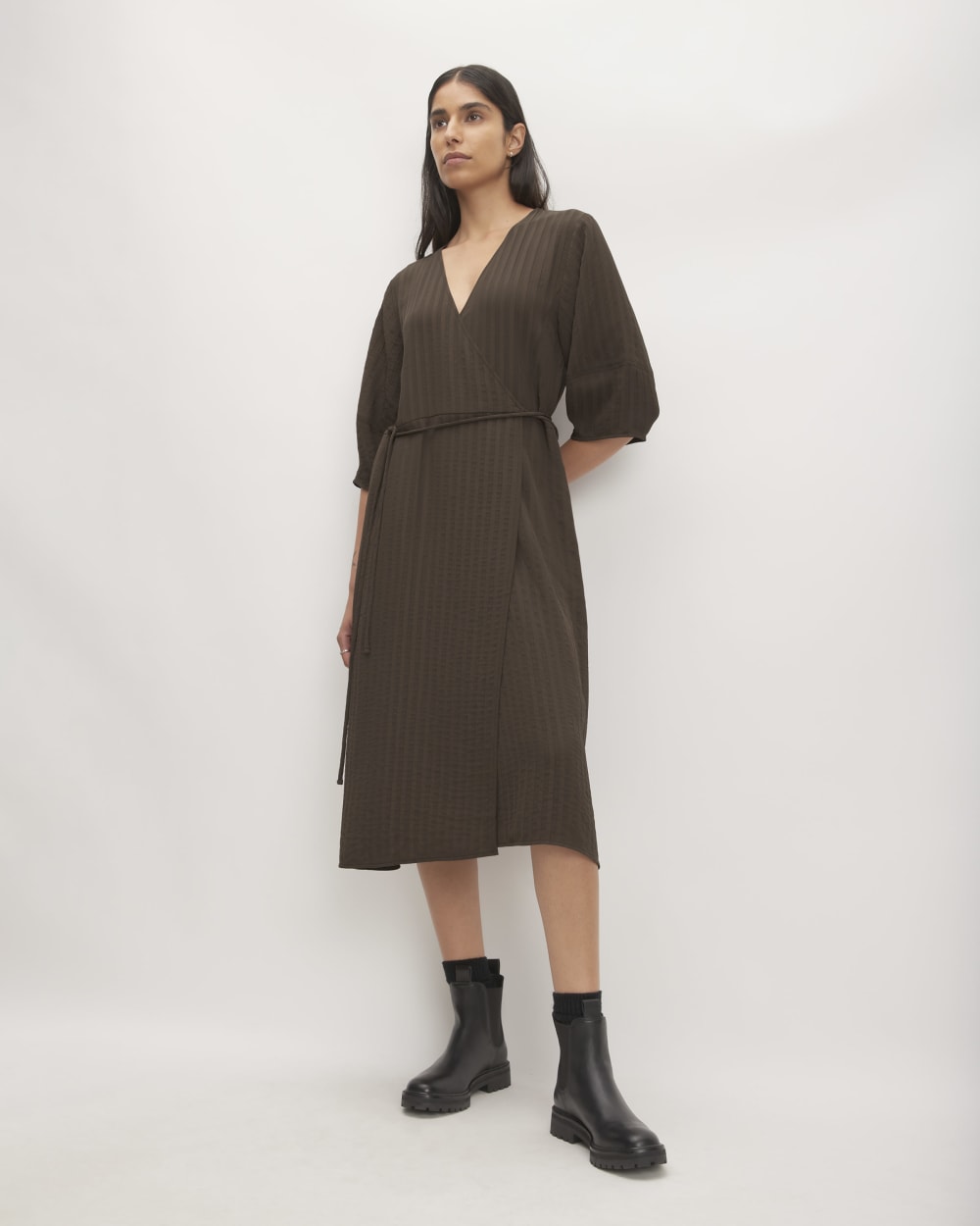 The City Stripe Wrap Dress | Earth Brown