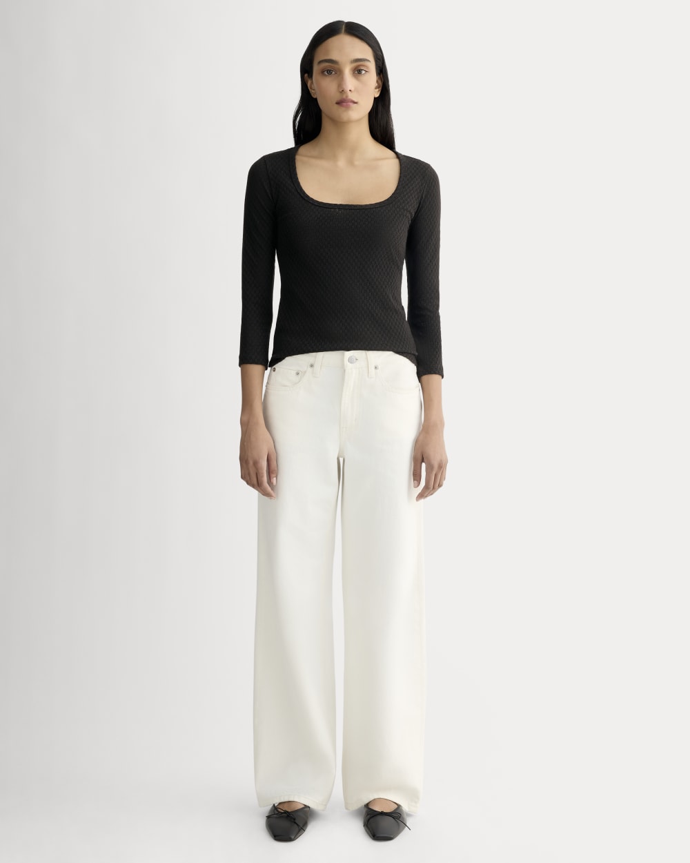 The Pointelle Scoop-Neck Top | Black - Image 3