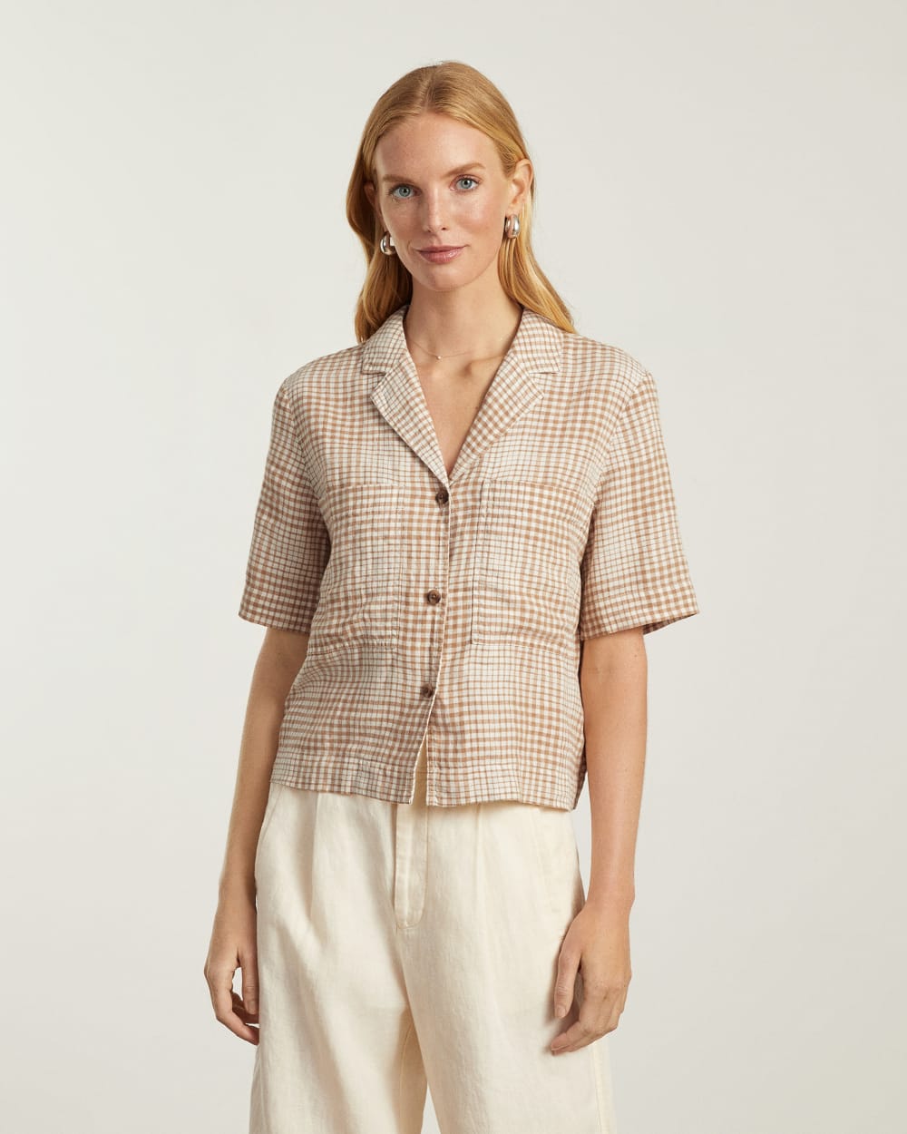 The Linen Workwear Shirt | Iced Coffee Grid - Image 4
