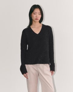 The V-Neck Sweater in Plush Cotton | Black Confetti