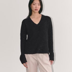 The V-Neck Sweater in Plush Cotton | Black Confetti