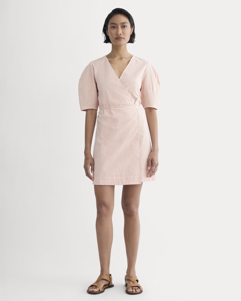 The Seersucker Mini Wrap Dress | Soft Orange / Bone