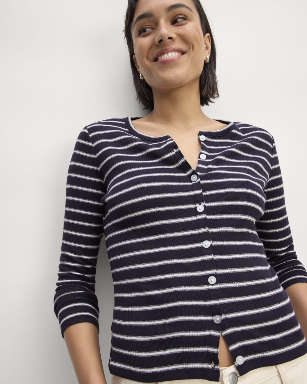 The Vintage Rib Cardigan | Navy / Bone - Image 4