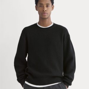 Waffle Rollneck Crew in Everyday Cotton | Black