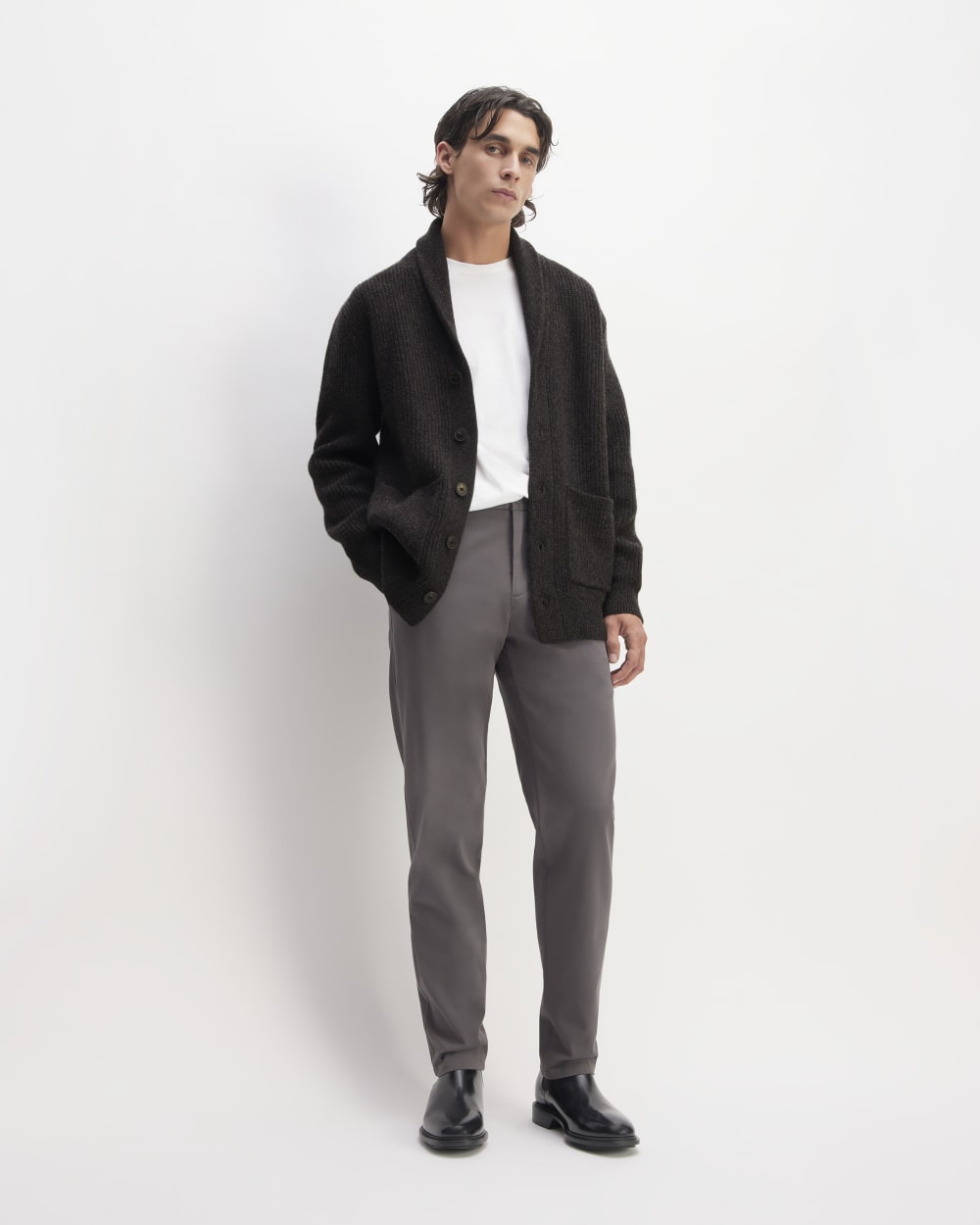 The Felted Merino Shawl Collar Cardigan | Charcoal - Image 3