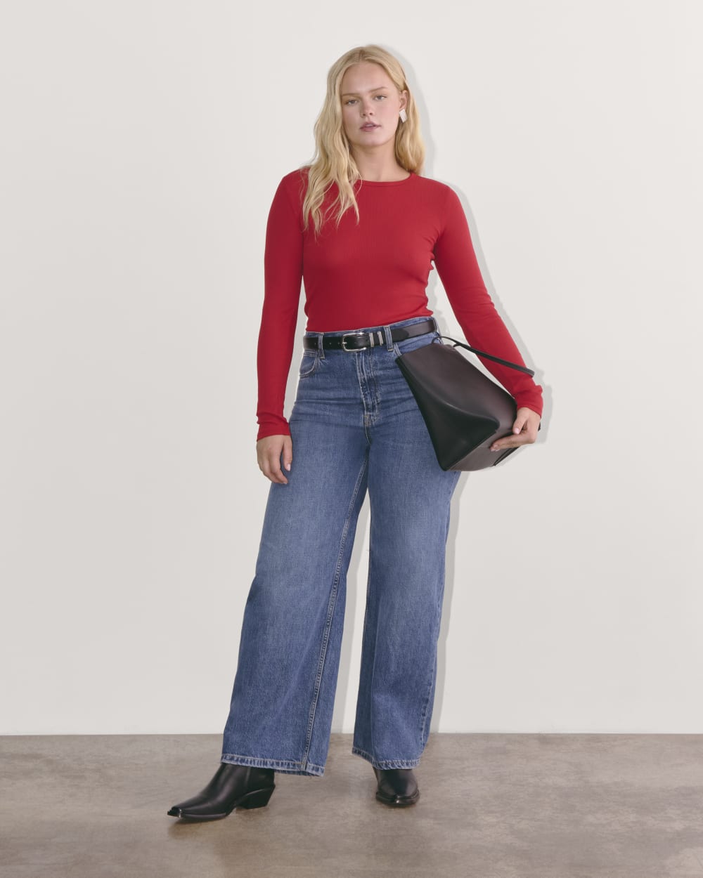 The Luxe Rib Long-Sleeve Crew | Berry Red - Image 4