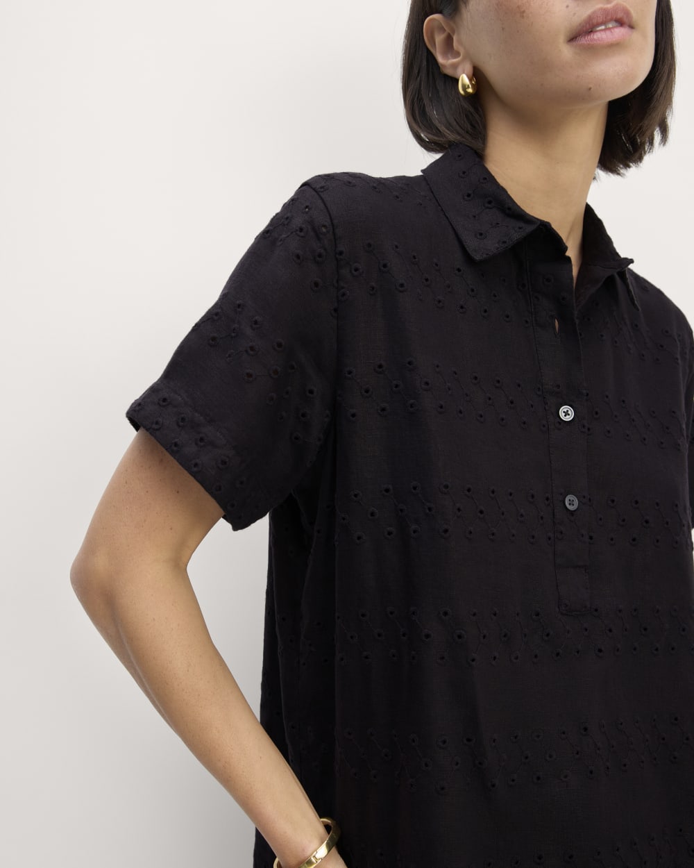 The Linen Eyelet Shirtdress | Black Eyelet - Image 4