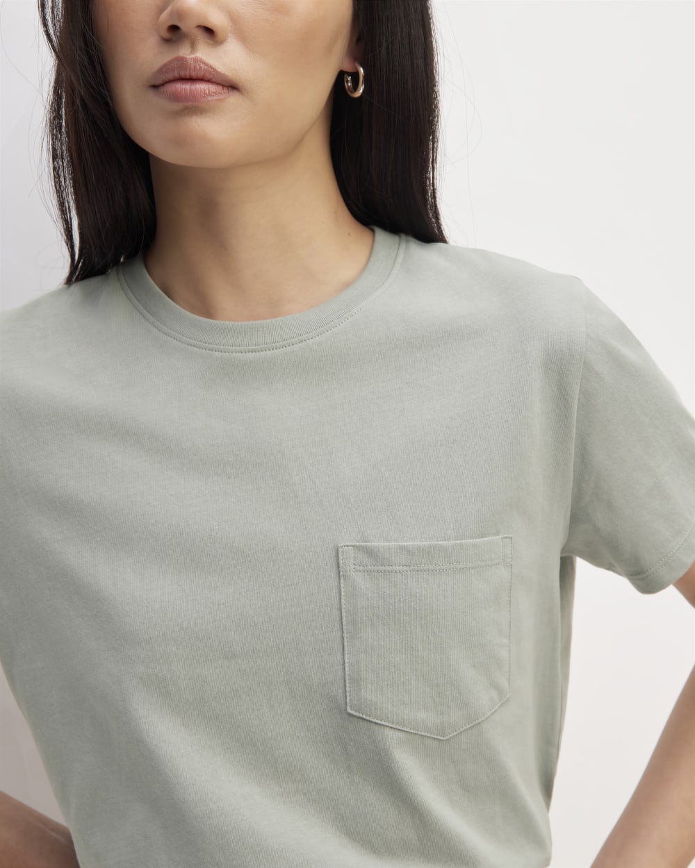 The Box-Cut Tee in Essential Cotton | Sage Green | Pocket - Image 3