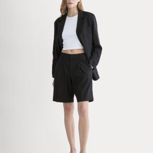 The Pleated Short in Stretch Linen | Black