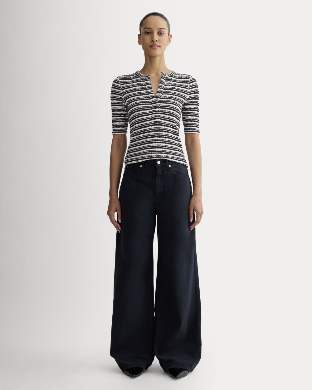 The Rib-Knit Short-Sleeve Henley | Bone / Black - Image 5