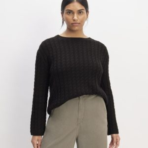 The Cotton Merino Cable Crew | Black