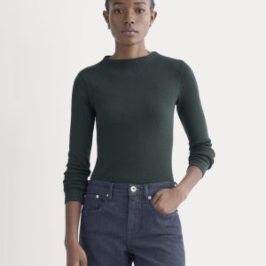 The Luxe Rib Funnel-Neck Tee | Heathered Dark Sea