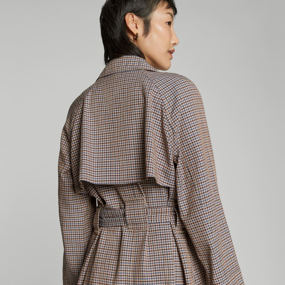 The Gathered Drape Trench | Blue / Brown Houndstooth - Image 5