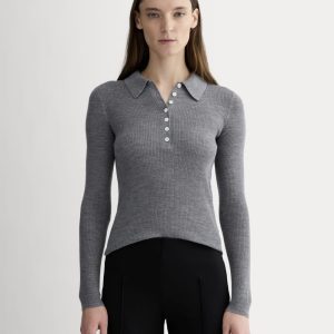 The Polo in Ultrasoft Merino | Heather Mid Grey