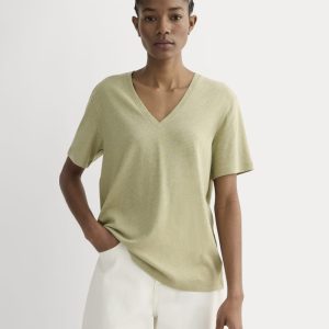 The Slouchy V-Neck Tee in Cotton Linen | Eucalyptus