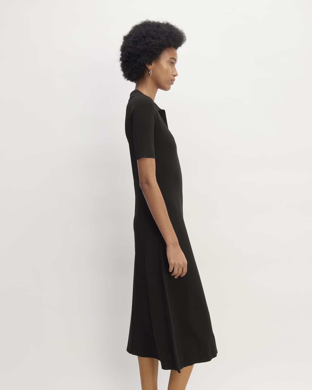 The Viscose Knit Polo Midi Dress | Black - Image 3