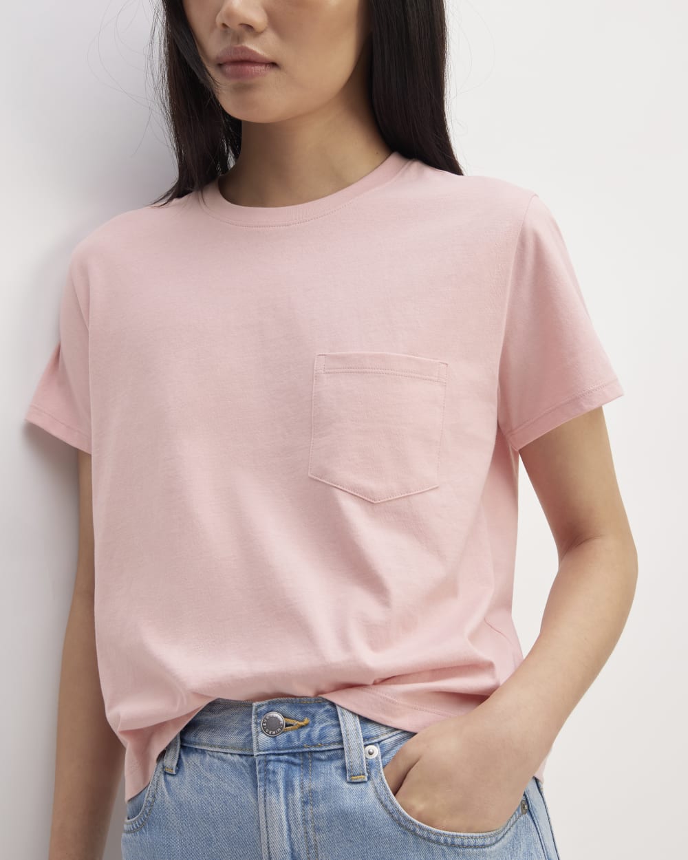 The Box-Cut Tee in Essential Cotton | Rose Pink | Pocket - Image 3