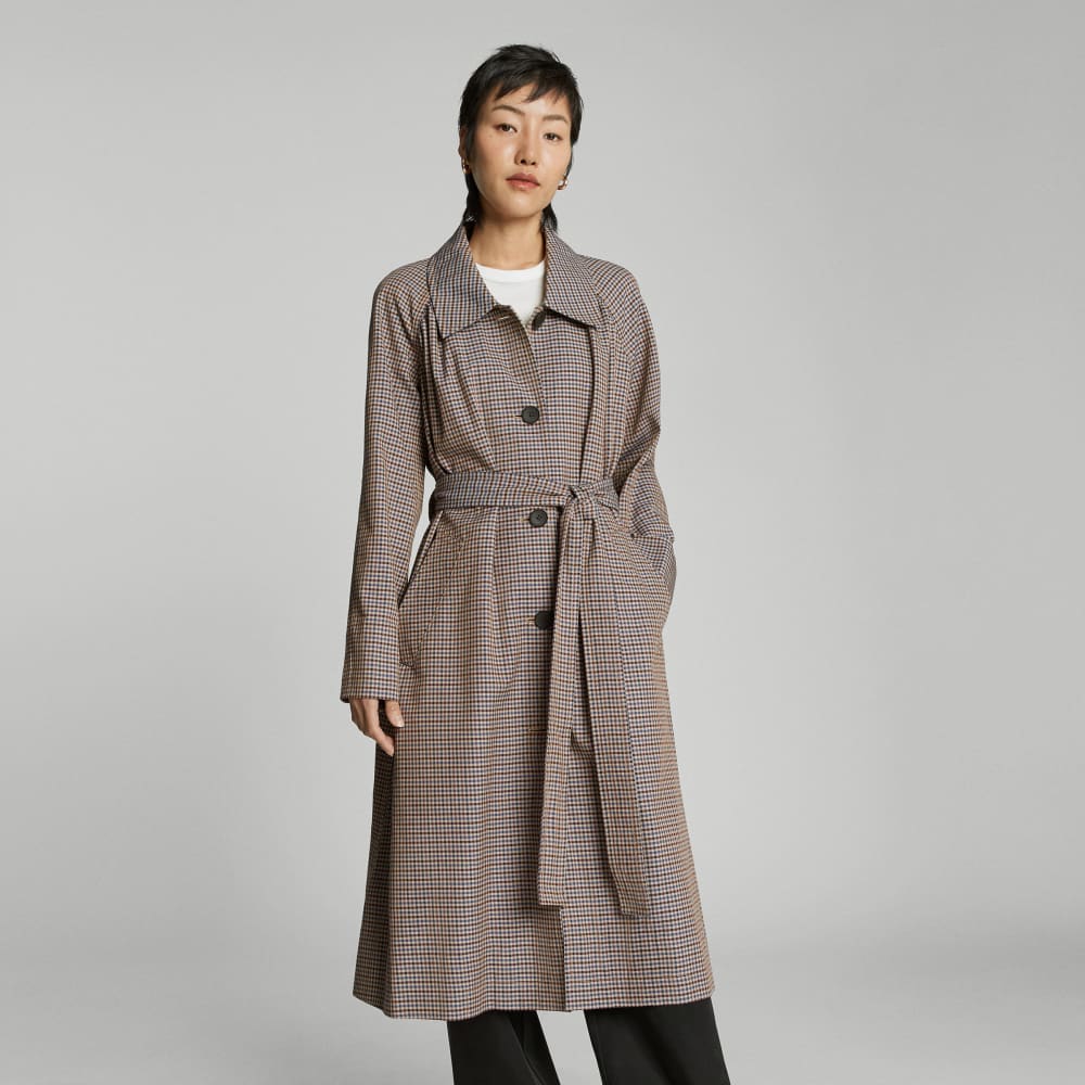 The Gathered Drape Trench | Blue / Brown Houndstooth - Image 6