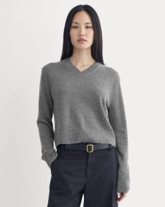 Cashmere Cropped High-V Sweater | Heather Charcoal