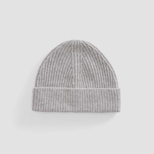 The Cashmere Fine Rib Beanie | Heathered Grey