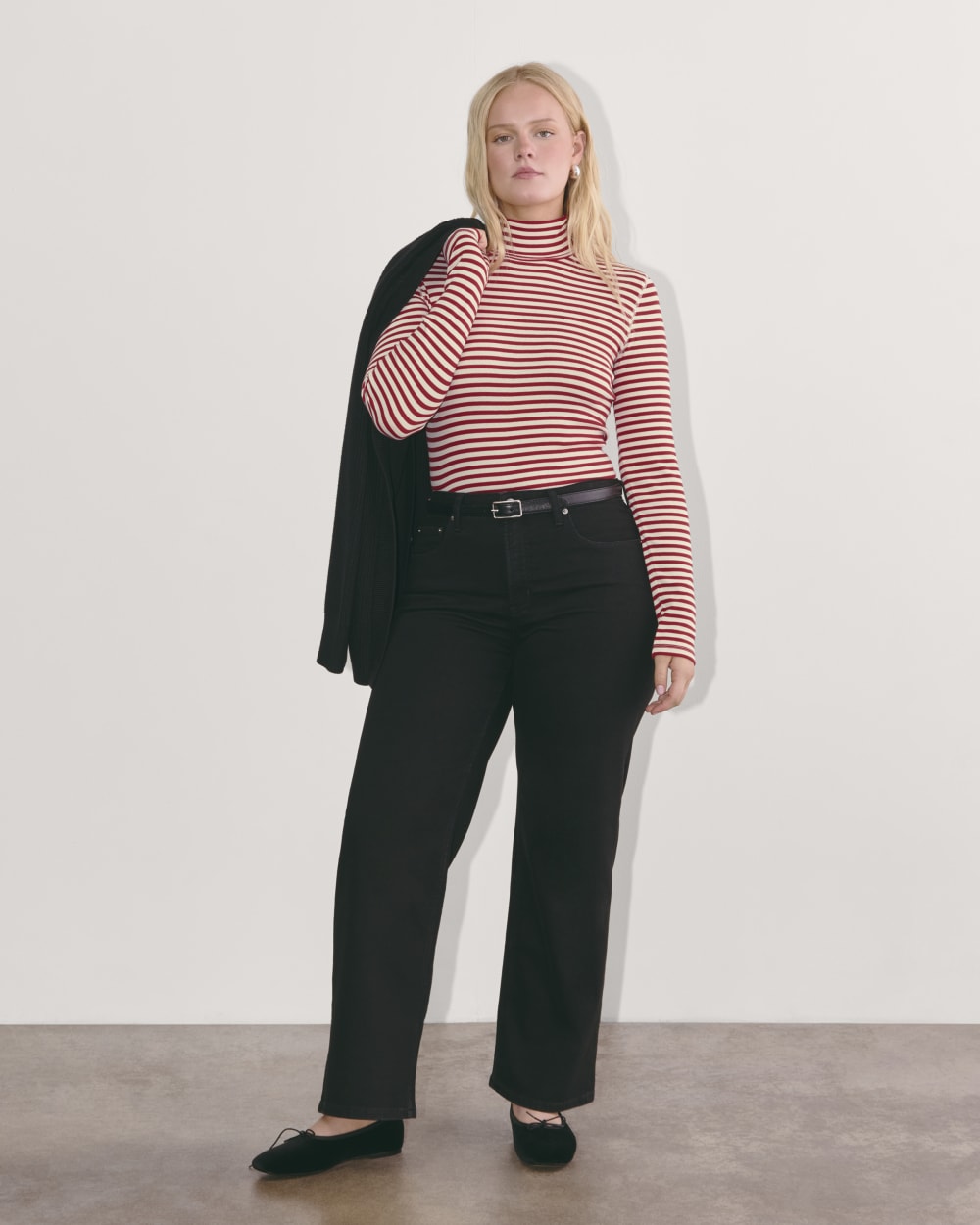 The Luxe Rib Turtleneck | Bone / Berry Red - Image 3