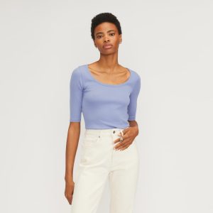 The Luxe Micro-Rib Scoop-Neck Tee | Cornflower Blue