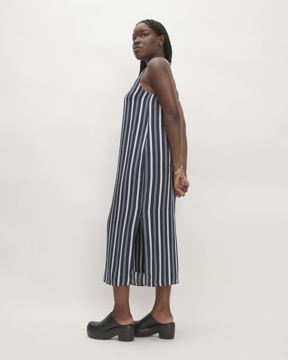The Hammered Satin Slip Dress | Navy / Bone