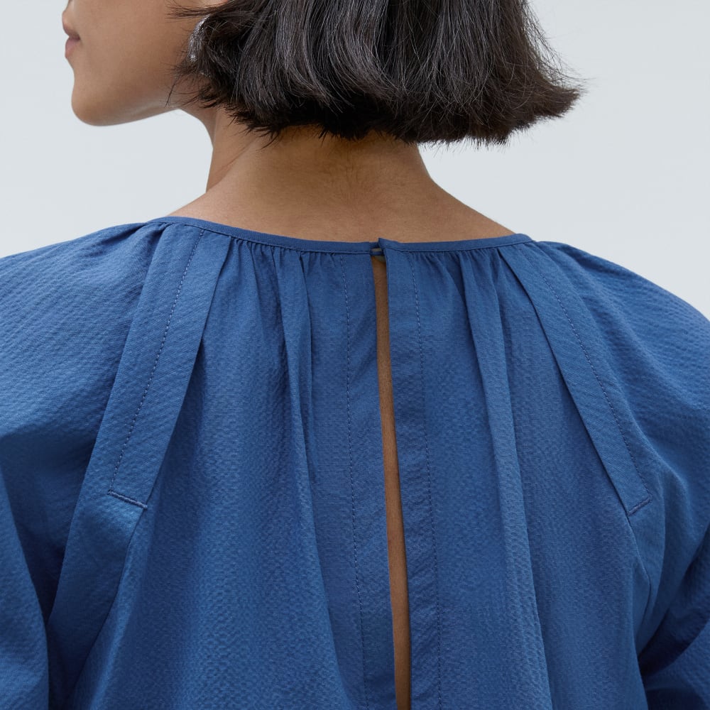 The Seersucker Puff Sleeve Dress | Deep Blue - Image 5