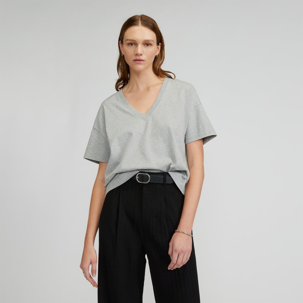 The Organic Cotton Slouchy V-Neck | Heathered Grey