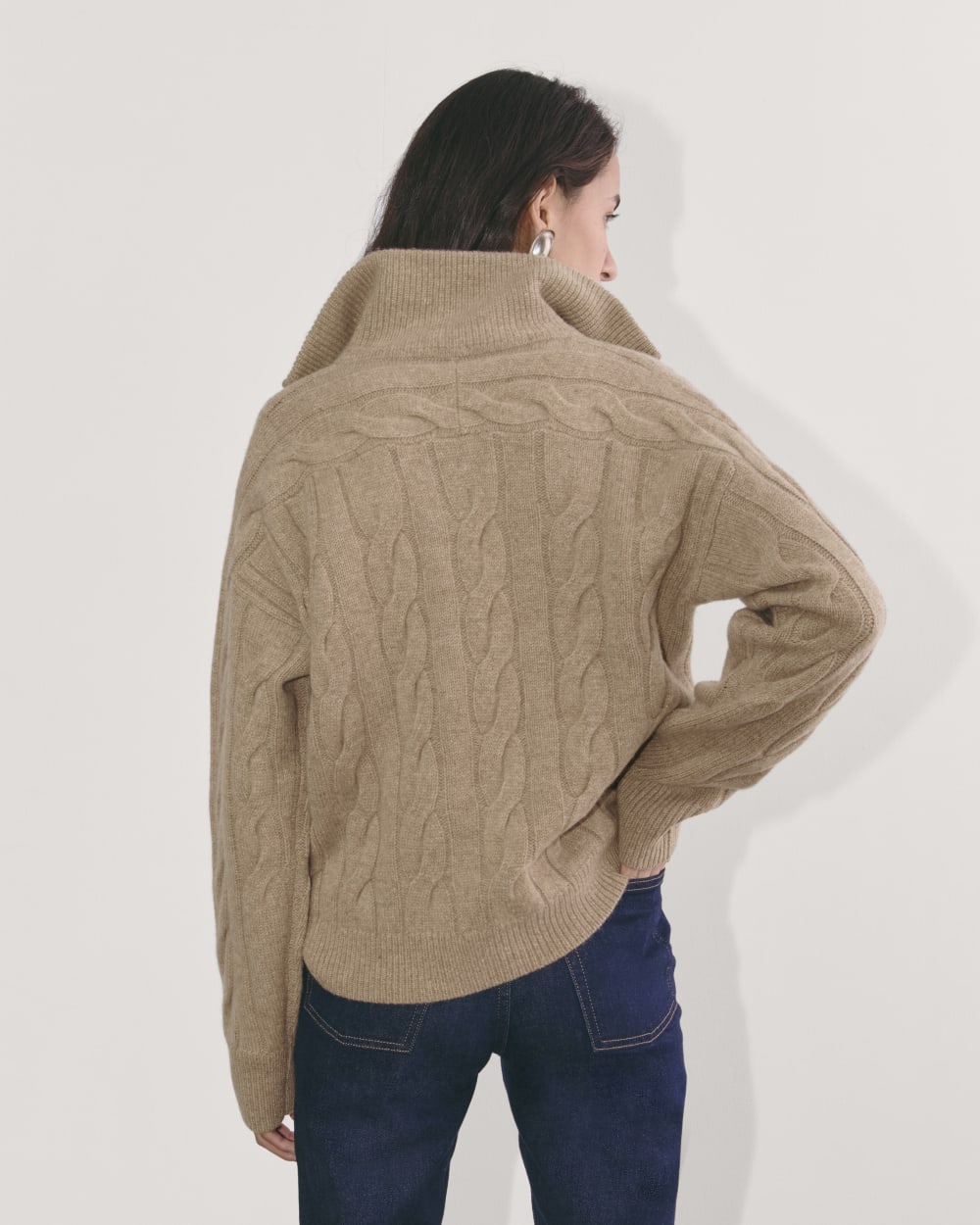 The Cable Half-Zip in Luxe Merino | Oat Melange - Image 6
