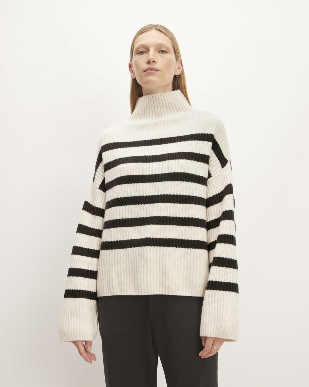 The Felted Merino Funnel-Neck Pullover | Black / Bone