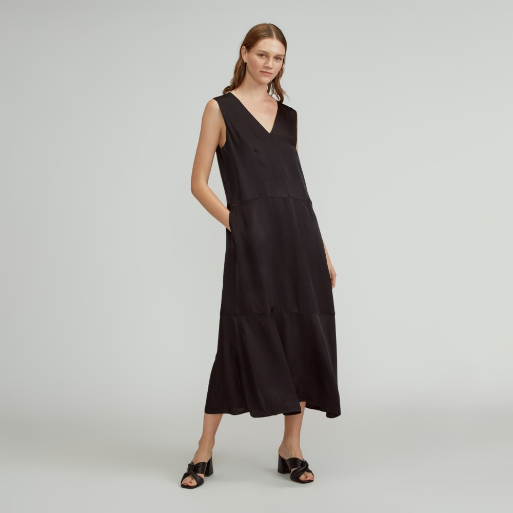 The Satin V-Neck Maxi Dress | Black