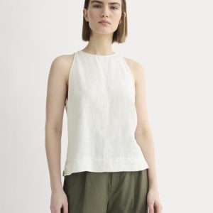 The Linen High-Neck Tank | Natural Chambray