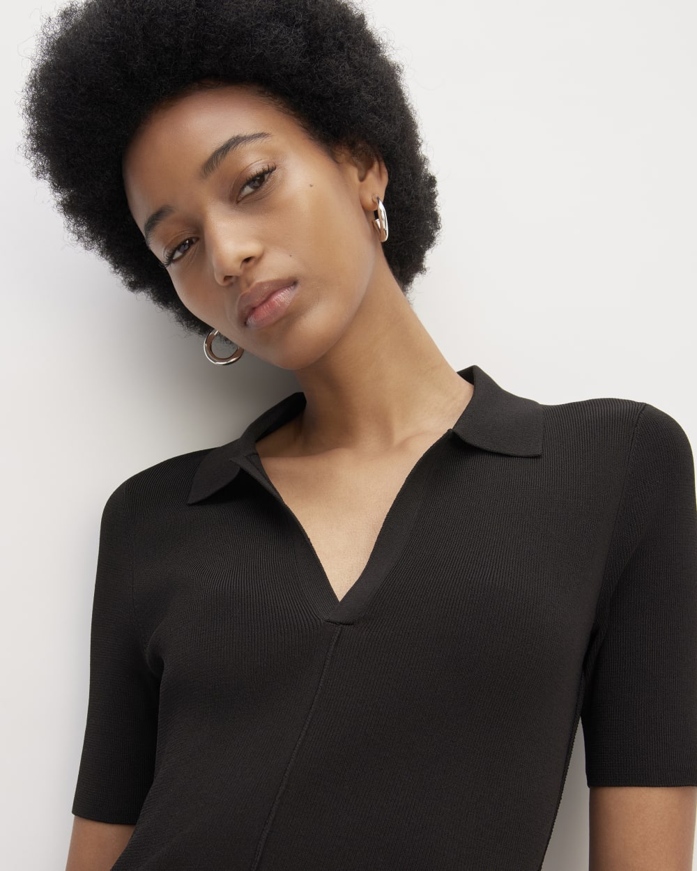 The Viscose Knit Polo Midi Dress | Black - Image 4