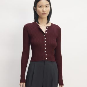 The Ribbed Cropped Cardigan | Burgundy